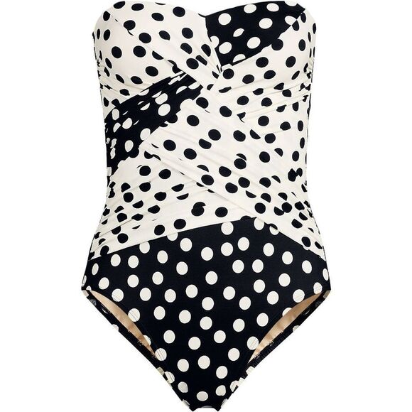 Land's End one piece swimsuit Bandeau slender suit black egret tossed dots Var - Picture 3 of 7